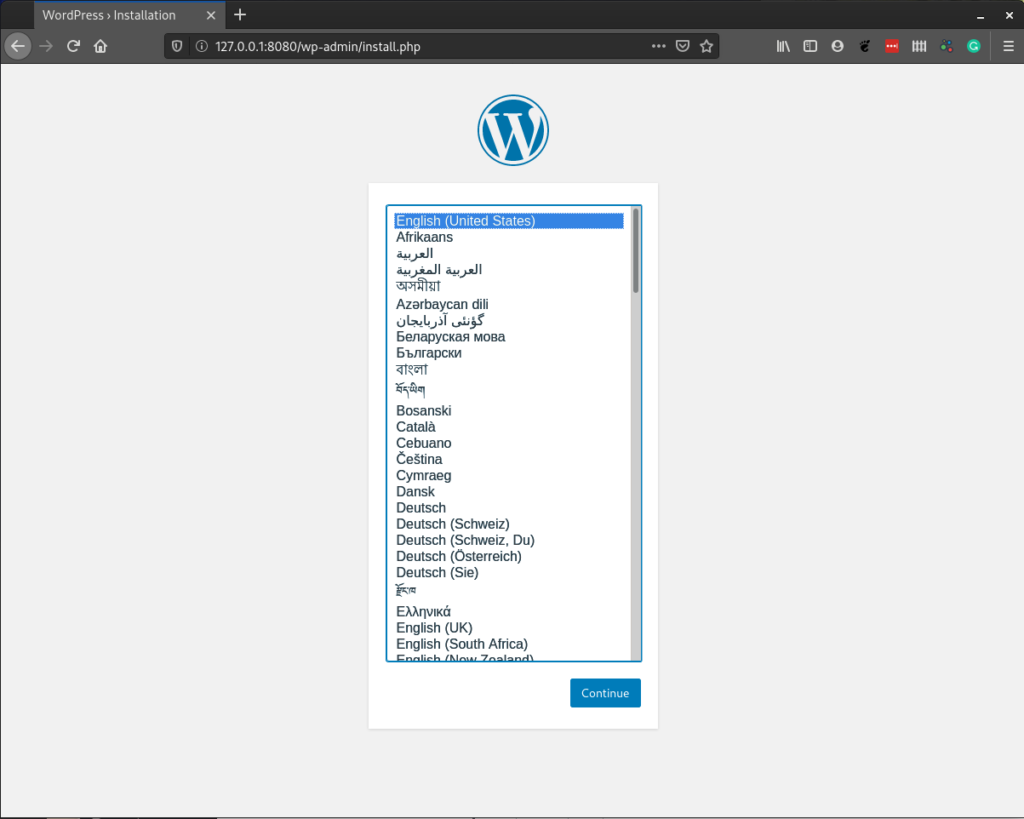 wordpress setup page